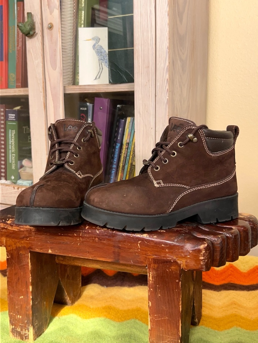 Vintage Lee Leather Lace-Up Lug Boots Y2K Chunky Grunge Biker Gorpcore Size 8.5